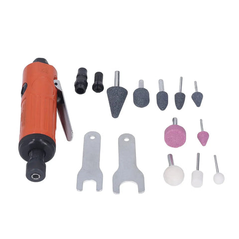 Real Deal Air Die Grinder Kit With No Sweat Comfort Ergonomic Grip And Super Low Noise Operation, Lightweight Pneumatic Power Tool For Auto Repair And Custom Crafts, Built Tough For Daily Workshop Hustle with grinding bits and accessories.
