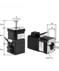 Two NEMA 23 42HS40-YC-PD 2-phase stepper motors with four leads, front and side views for CNC/3D printer use