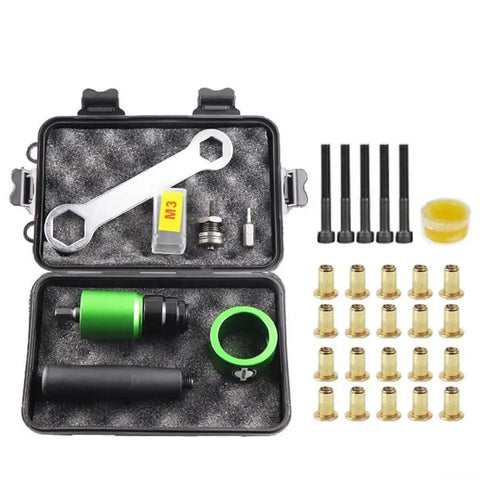 Upgrade Your Home Reno Game With This Electric Rivet Tool Adapter Kit That Turns Your Drill Into A Riveter, Featuring Mandrels And Nuts For Smooth Automotive And DIY Fixes You Will Totally Love. drill riveter kit with 5 mandrels, 20 brass nuts, wrench and case