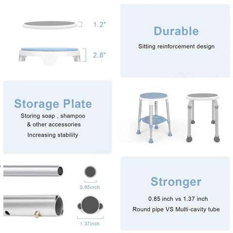 Diagram of Shower Chair For Inside Shower With 360 Degree Rotation And Storage Tray No Fuss Tool Free Assembly Swivel Bath Stool