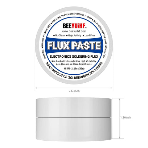 9570 Rosin Soldering Paste Flux No Clean For Electronics, Quick Bonding For SMDs And Through Hole Joints, 2.29oz Jar, product dimensions shown