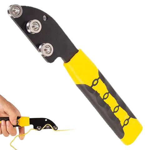 Heavy Duty Stainless Steel Cable Straightener Tool For Precision Wire Alignment Fast Twist Remover viewed from the side, featuring a yellow handle.