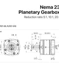 NEMA 23 Stepper Motor Planetary Gearbox With 8mm Input Shaft And 10:1 Reduction Ratio technical drawing dimensions and features