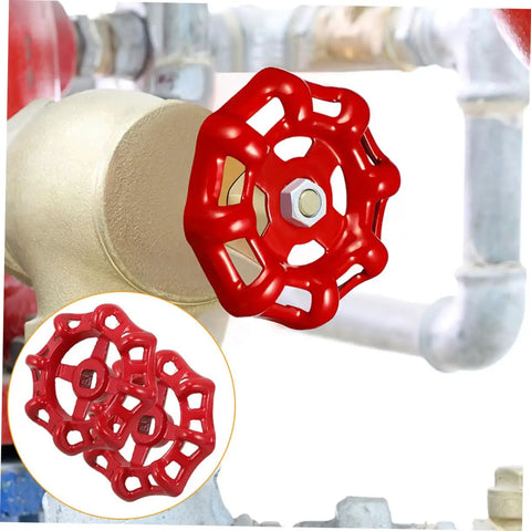 Red Two Piece Cast Iron Handwheel Kit For RV Waste Valves And Water Faucets Replacement Wheel Handles installed on pipe