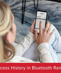 Person using phone app to control Aura Bluetooth Programmable Keypad Door Lock Deadbolt With SmartKey Security indoors