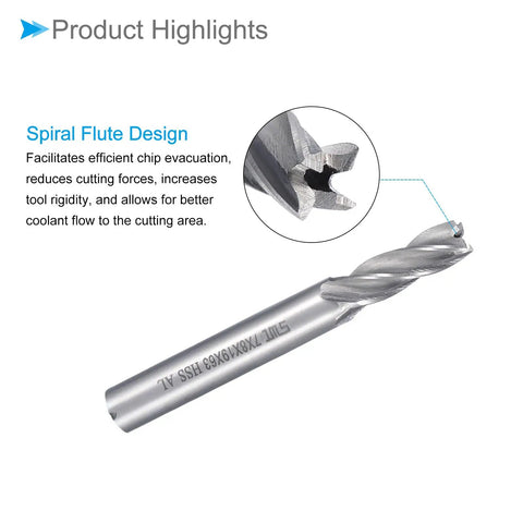 4 Flute Spiral End Mill Bit 7mm Diameter 19mm Cutting Length Heavy Duty High Speed Steel Milling Cutter for wood, close-up view