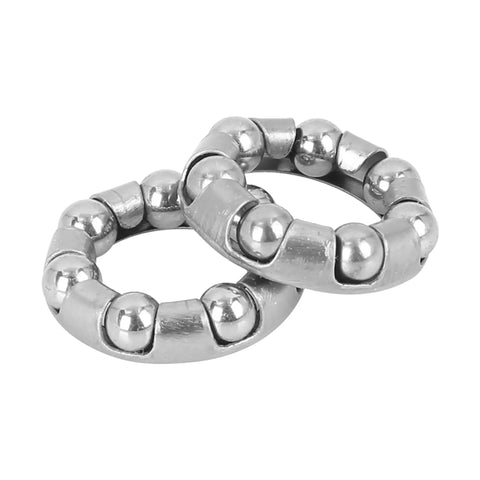 Close-up of 4 Pack Bicycle Ball Bearing Retainers With 7 Balls Each, Steel Cages For Crank And Wheel Bearings, Outer 20.4mm Inner 12mm.