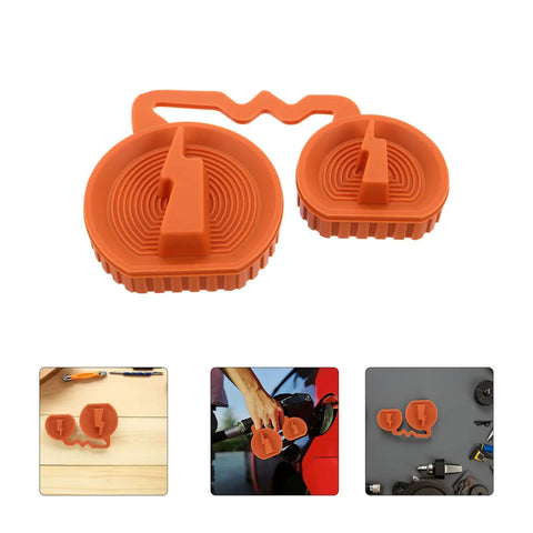 Universal EV Charging Port Cover Silicone Protector Waterproof Rain Shield For Electric Vehicles Tough As Nails Dustproof Outlet Seal Cap No Sweat Setup Season Safe Essentials - orange silicone EV cap with two openings.