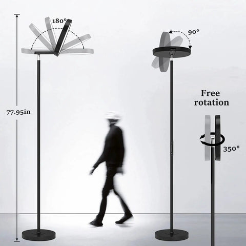 LED Torchiere Floor Lamp With Remote And Touch Control Dimmable Modern Standing Light showing adjustable head rotations.