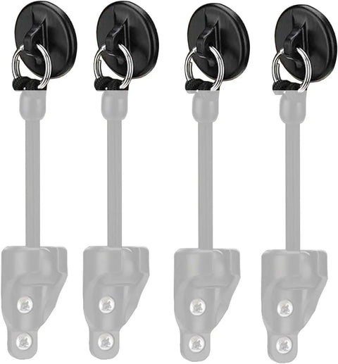 Set Of 2 Hella Sturdy Replacement Endcaps With Tight Rings For Exterior Sun Shades And Roller Blinds No Mess Quick Mount Rugged black plastic frame support kit pieces with stainless rings.