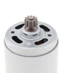 RS550 Brushed DC Motors 14.4 Volt 24500 RPM High Torque 11 Tooth Steel Gear Box motor top view with gear.