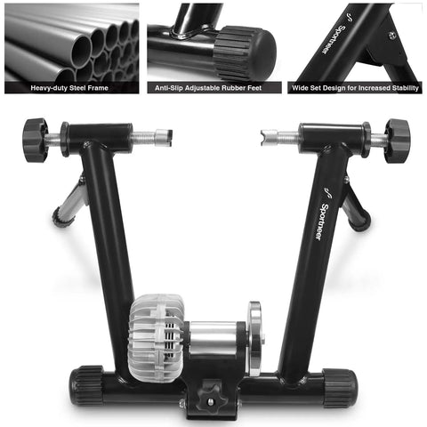 Indoor Bike Trainer Stand For Home Gym With Quiet Fluid Resistance Wheel Fits Road Bikes From 26 To 29 Inches And 700C, steel frame