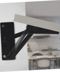 JECOMPRIS 2-pack folding lifting brackets installed on a cabinet door; black metal with coil spring