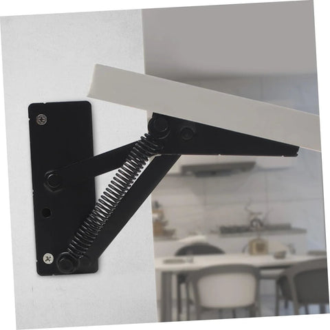 JECOMPRIS 2-pack folding lifting brackets installed on a cabinet door; black metal with coil spring