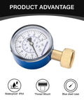 Blue Steel 2-1/2 Inch Water Pressure Gauge 0-200 PSI With 3/4 Inch Hose Thread shown with brass fittings and blue steel case.