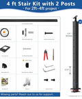 4 ft Stair Kit with 2 Posts, modular design, for 2ft-4ft projects, includes handrail and necessary hardware, Lock Down Your Deck With This Hella Solid Cable Railing Post Kit And Handrail Modular Single Side Tension Design Guarantees Quick Assembly For Porch Balcony Patio Jobs Including Every Needed Piece Of Hardware.