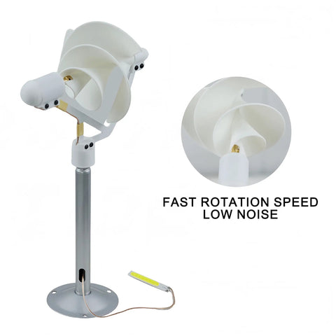 Ten Watt Micro Spiral Wind Turbine Generator With Archimedes Rose Design for science experiments, mounted on a stand