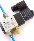 AC110V Solenoid Valve Three To Two Way Pneumatic Electric Model 3V21008 with one quarter inch ports, aluminum body