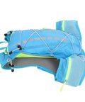 Hydration Pack for Cyclists and Runners, blue lightweight 600D polyester rucksack with visible mesh back, side view.