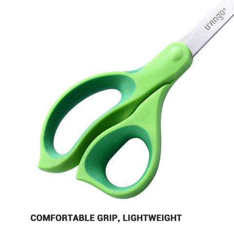 Left Handed 8.5 Inch Heavy Duty Scissors 3 Pack, All Purpose Office And DIY Shears For Paper Fabric Cardboard, Sharp Stainless Steel Blades, Durable, Comfortable Grip For Easy Cutting green handle close-up