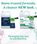 Image showing two bottles of Outdoor Odor Eliminator For Pets Enzyme Cleaner That Tackles Dog Urine On Yards Turf Patios Kennels And Decks With No Harsh Chemicals And Fresh Eucalyptus Scent Gallon With Sprayer Safe On Most Outdoor Surfaces. Packaging may vary.
