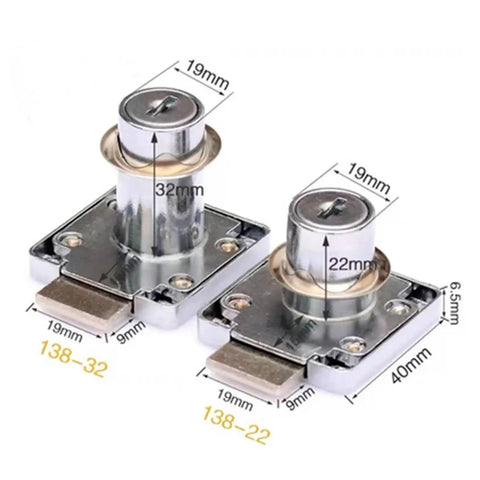 Zinc Alloy Drawer Lock Kit With Two Keys Cam Locks Core 136 138 Adjustable 21mm To 32mm Fits Desk Cupboard Mailbox Office Drawers Tough As Nails Locking Solution For Secure Storage 1 Piece, showing dimensions of the lock components.