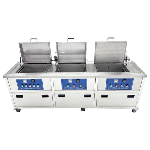 Techtongda 61L Industrial Ultrasonic Cleaner Machine With Triple Tank System, stainless steel, three tanks for effective cleaning.
