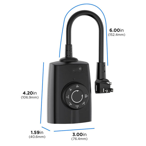 Built Tough Outdoor Dusk To Dawn Sensor Timer With Two Grounded Outlets Weather Resistant 15 Amp Socket Adapter Auto Light Switch dimensions.