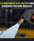 Close-up of Electric Pressure Washer 2.0 GPM Full Kit With 1800 Peak PSI spraying water from nozzle