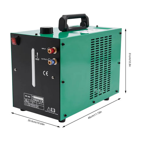 Heavy Duty Tig Welder Water Cooler System Wrc-300a 8 Gallon Tank side view with input-output connections and handle.