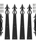 Heavy Duty Garage Door Hardware Kit Featuring Decorative Steel Handles And Smooth Closing Hinges With Stable Damping For Frameless Or Framed Cabinets includes black metal handles and mounting screws.