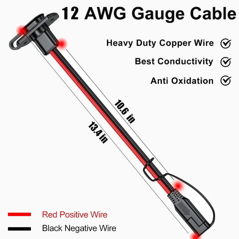 Heavy Duty SAE Quick Connector Harness 1 Ft 12 AWG Cable From Male Plug To Female Socket Waterproof Extension Cord