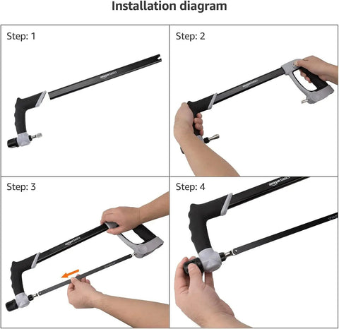 Installation diagram of Heavy Duty 12 Inch Bi-Metal Hacksaw Blades 4 Piece Set showing step-by-step assembly.