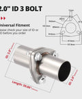 Road Ready 3 Bolt Exhaust Flange Repair Package With 304 Stainless Steel Header Pipe 2.0" ID, 59.06" length, universal fit.