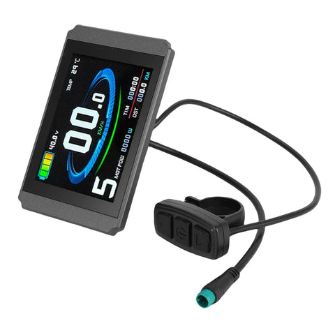 KT LCD8H Electric Bike Display Panel With USB Port And 5 Pin Connector, full color screen in durable ABS housing with button controls.