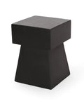 Jack Outdoor Modern Side Table In Matte Black With Lightweight Concrete Build Clean Geometric Design Patio Ready Garden Friendly Minimalist Yet Sturdy Side Table For Couches Decks And Balcony Lounging shown at an angle, emphasizing its geometric design.