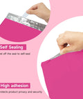 Close-up of a person sealing Cute Pink Poly Mailers 14.5 By 19 Inches 500 Pack Self Seal Waterproof Tear Resistant Shipping Envelopes.