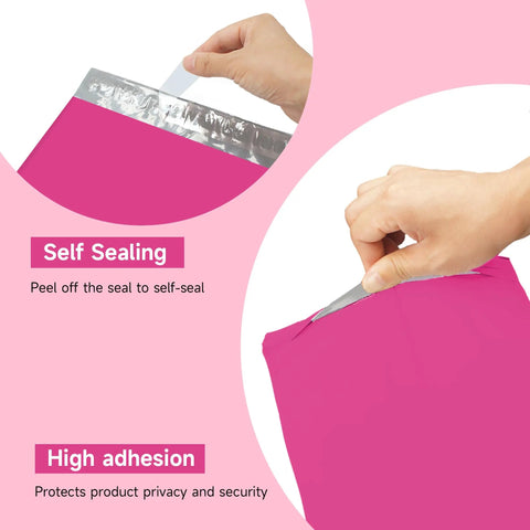 Close-up of a person sealing Cute Pink Poly Mailers 14.5 By 19 Inches 500 Pack Self Seal Waterproof Tear Resistant Shipping Envelopes.