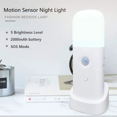 Cordless Motion Sensor Light Indoor Dimmable LED Night Light With 2000mAh Rechargeable Battery on a white table