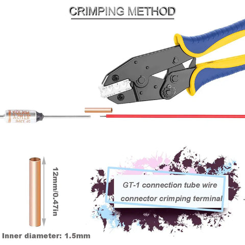 Illustration of crimping method for SF139E Thermal Cutoff Fuse 142 Degree Celsius Metal Thermal Fuse 10A 250V.