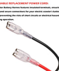 Close-up of Scooter Battery Harness For Razor Scooters 14Awg 600V 3 Pin 2 Wire Water Resistant Replacement Power Cord terminals.