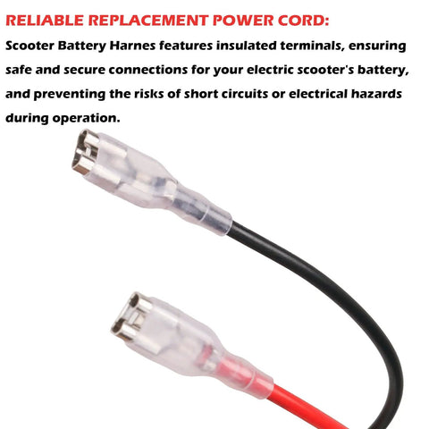 Close-up of Scooter Battery Harness For Razor Scooters 14Awg 600V 3 Pin 2 Wire Water Resistant Replacement Power Cord terminals.