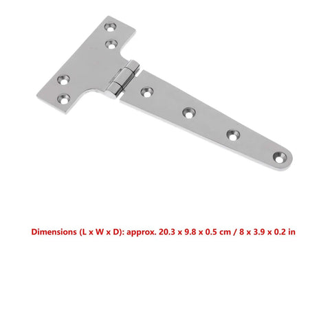 Six Piece Heavy Duty T Hinges Set For Marine Grade Use 316 Stainless Steel Triangular 8 Inch Hinges with high gloss silver finish