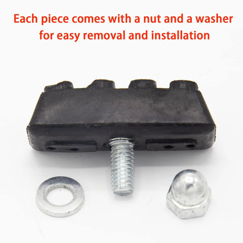 Close-up of a rubber V-brake pad with nut and washer, part of Two Pair Rubber V Brake Pads For Mountain And Road Bikes Quiet Non Skid All Weather Bike Brake Pads With Easy Install Water Draining Grooves For Rainy Rides Enhanced Safety And Smooth Braking