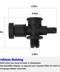 DEX2400S air relief valve adapter, black plastic with knurled adjustment knob and bottom threaded inlet (front view).