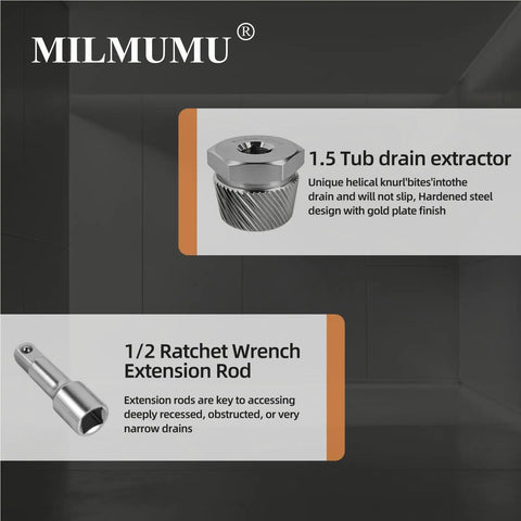 Heavy Duty Tub Drain Extractor Kicks Out Stubborn Bathroom Clogs Fast Fits 1.52 To 1.70 Inches gears up with 1/2 inch extension rod.