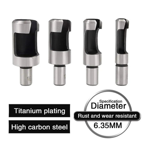 Dead Nuts Accurate Carbon Steel Wood Plug Cutter Drill Bit Set With Straight And Tapered Hole Saws, titanium plated, 6.35MM, rust resistant.