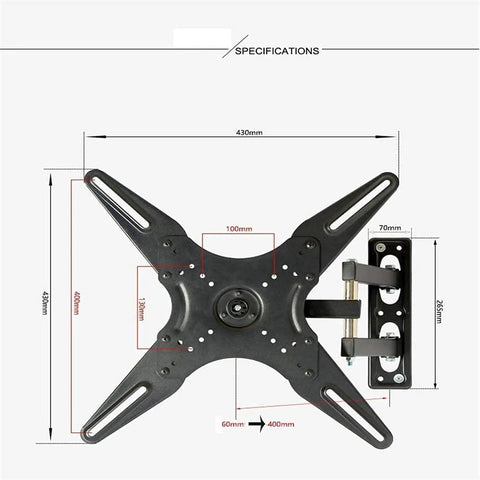 Universal Desk TV Stand With 360 Degree Rotating Wall Mount Bracket For Flat Screens Size 14 To 32 Inches height adjustable mounting specifications.