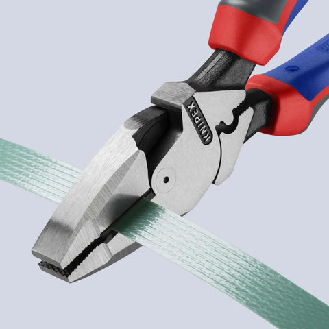 Close-up of KNIPEX lineman's pliers, 9.5-inch Ultra-High Leverage with fish tape puller