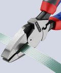 High Leverage Lineman Pliers Workhorse With Tape Puller And Crimper 09 12 240 SBA cutting material, close-up view